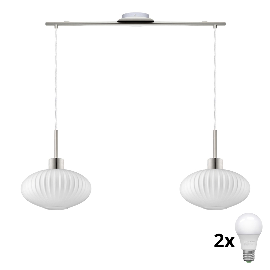 Lampadario LED a cavo HARMA 2xE27/60W/230V cromo opaco/bianco