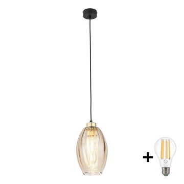 Lampadario LED a cavo SEBO 1xE27/15W/230V nero/beige fumato