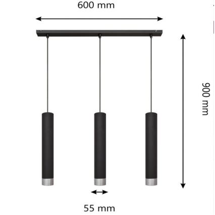 Lampadario LED a cavo TUBA 3xGU10/4,8W/230V nero/cromo lucido