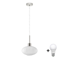 Lampadario LED a sospensione con cavo HARMA 1xE27/60W/230V Ø 25 cm cromo opaco/bianco