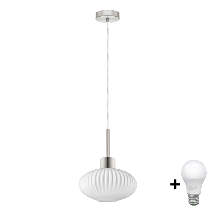 Lampadario LED a sospensione con cavo HARMA 1xE27/60W/230V Ø 25 cm cromo opaco/bianco