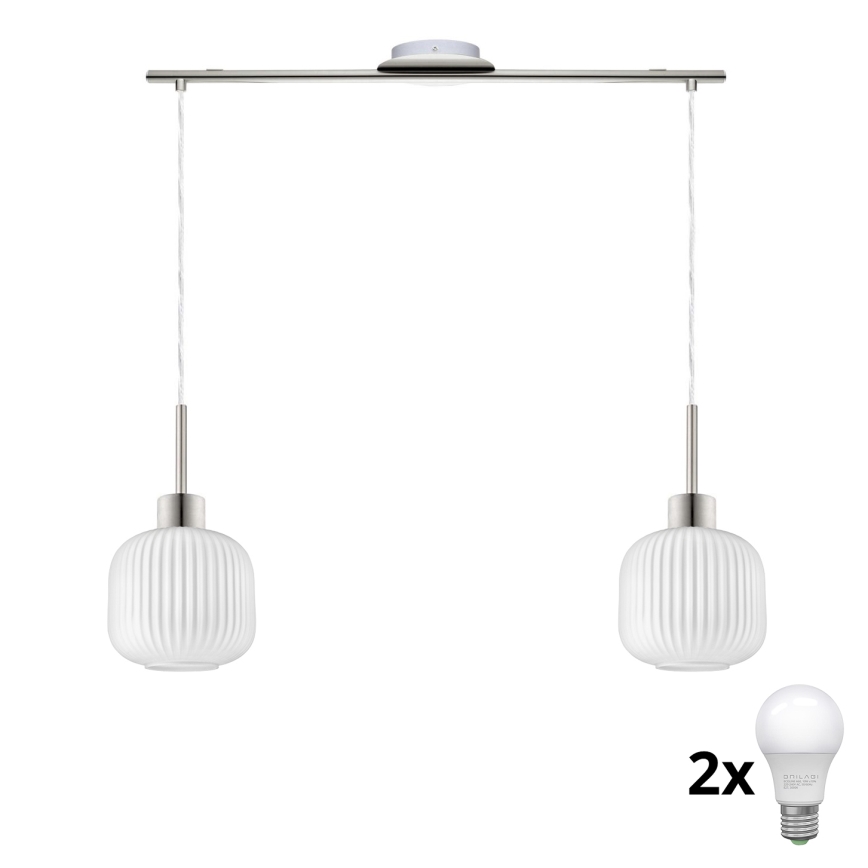 Lampadario LED a sospensione con cavo HARMA 2xE27/60W/230V, cromo opaco/bianco