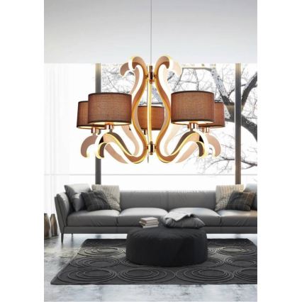 Lampadario LED a sospensione con filo AMBROSIA 5xE14/40W/230V + LED/43W rame