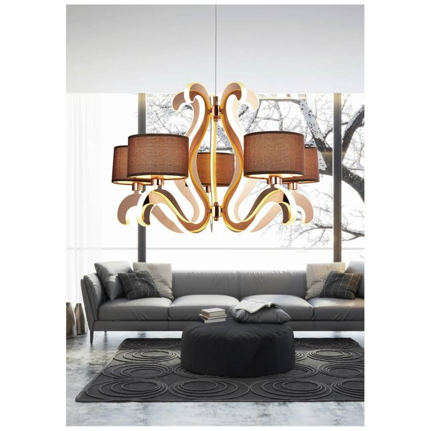 Lampadario LED a sospensione con filo AMBROSIA 5xE14/40W/230V + LED/43W rame