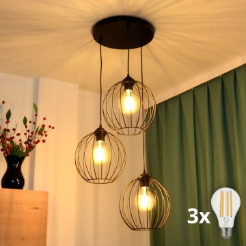 Lampadario LED a sospensione con filo MERCURE 3xE27/15W/230V ø 50 cm nero