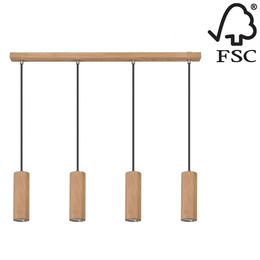 Lampadario LED a sospensione con filo PIPE 4xGU10/5W/230V quercia opaco - certificato FSC