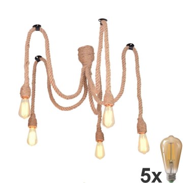 Lampadario LED a sospensione con filo ROPE CASA 5xE27/10W/230V ragno