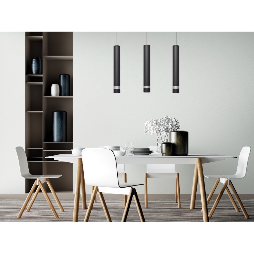 Lampadario LED a sospensione con filo TUBA 3xGU10/4,8W/230V nero/cromo lucido