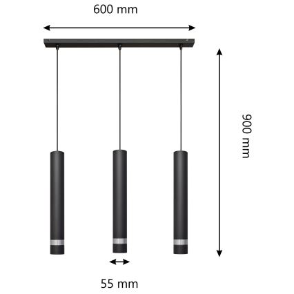 Lampadario LED a sospensione con filo TUBA 3xGU10/4,8W/230V nero/cromo lucido