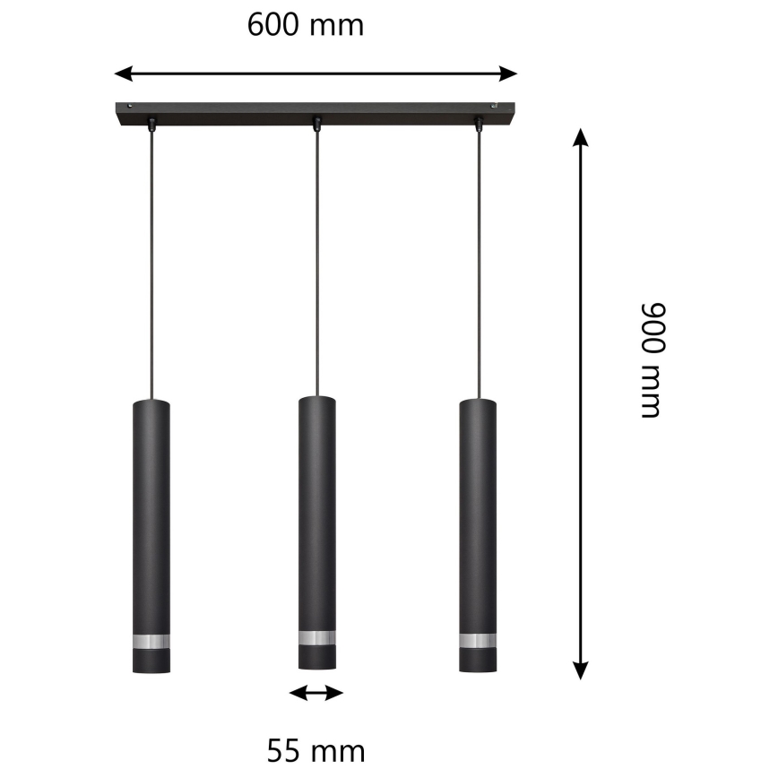 Lampadario LED a sospensione con filo TUBA 3xGU10/4,8W/230V nero/cromo lucido