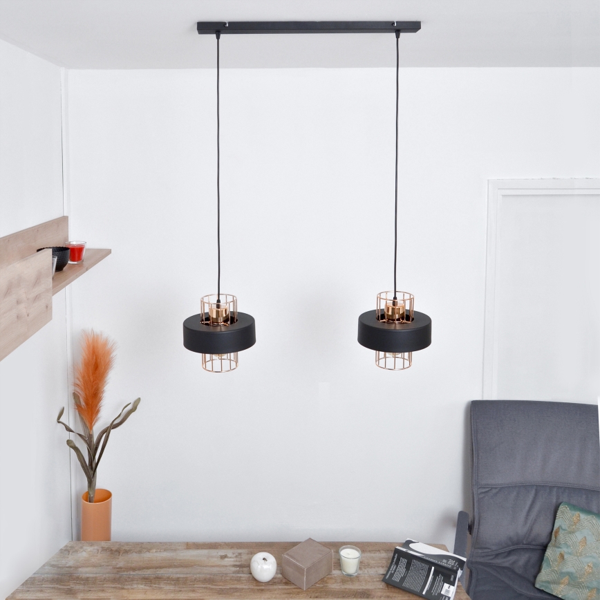 Lampadario LED a sospensione con filo VOLTA 2xE27/15W/230V nero/oro