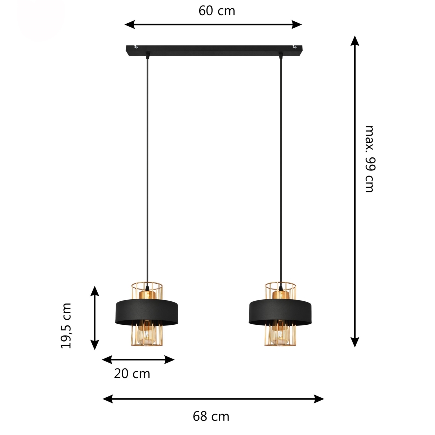 Lampadario LED a sospensione con filo VOLTA 2xE27/15W/230V nero/oro
