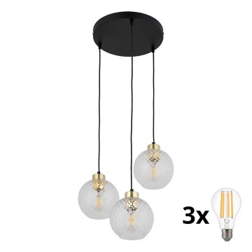 Lampadario LED a sospensione su cavo DEVON 3xE27/15W/230V nero/trasparente