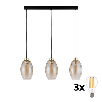 Lampadario LED a sospensione su cavo SEBO 3xE27/15W/230V nero/beige fumoso