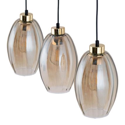 Lampadario LED a sospensione su cavo SEBO 3xE27/15W/230V nero/beige fumoso