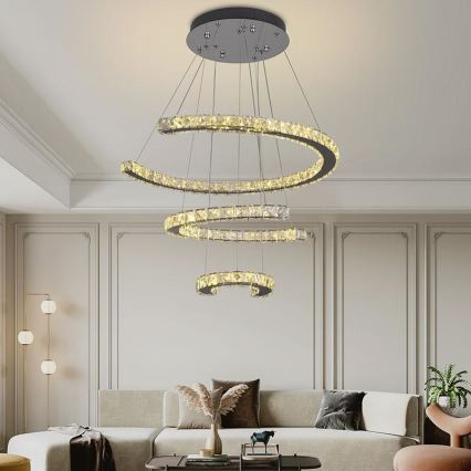 Lampadario a sospensione in cristallo dimmerabile a LED su cavo LED/100W/230V 3000-6500K argento + telecomando