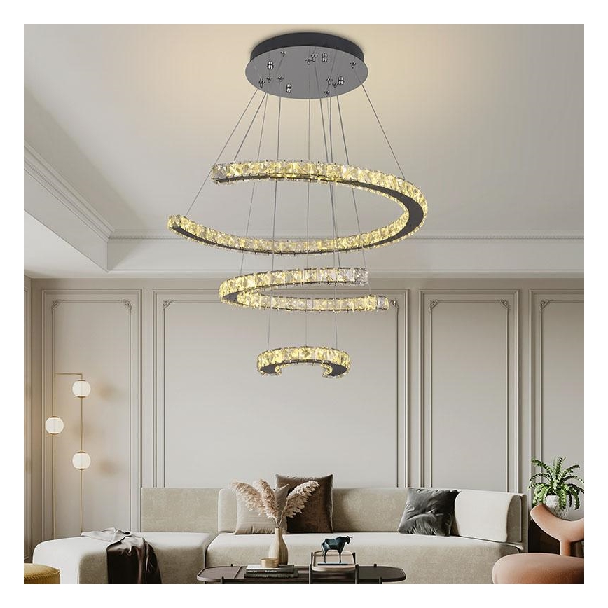 Lampadario a sospensione in cristallo dimmerabile a LED su cavo LED/100W/230V 3000-6500K argento + telecomando