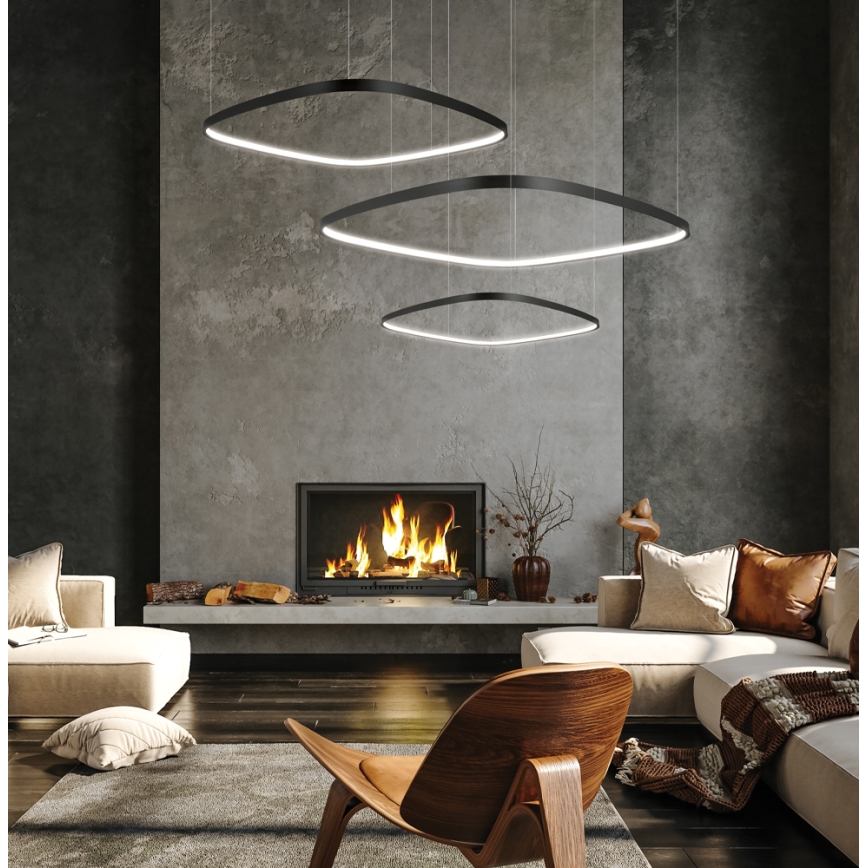 Lampadario dimmerabile a sospensione con cavo LORENZO LED/70W/230V 3000/4000/6000K nero + telecomando