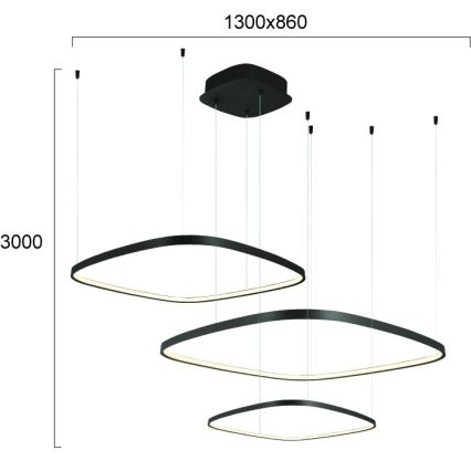 Lampadario dimmerabile a sospensione con cavo LORENZO LED/70W/230V 3000/4000/6000K nero + telecomando