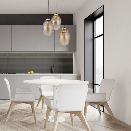 Lampadario LED sospeso a cavo SEBO 3xE27/15W/230V nero/beige fumé