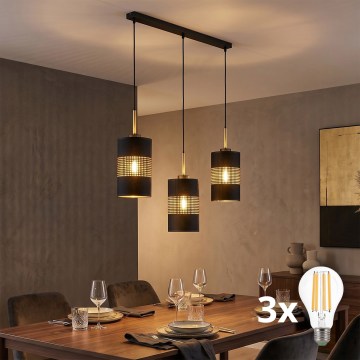 Lampadario LED sospeso con cavo BOGART 3xE27/15W/230V nero/oro