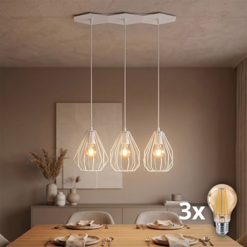 Lampadario LED sospeso su cavo BRYLANT 3xE27/60W/230V, bianco