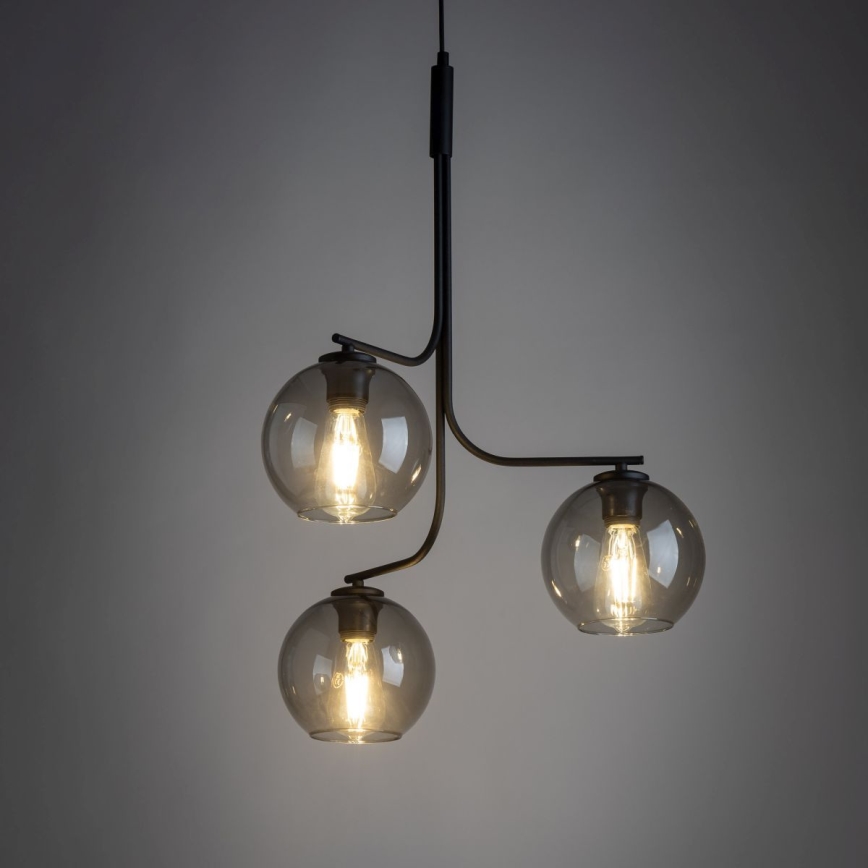 Lampadario LED sospeso su cavo CESAR 3xE27/15W/230V, nero/grigio fumé