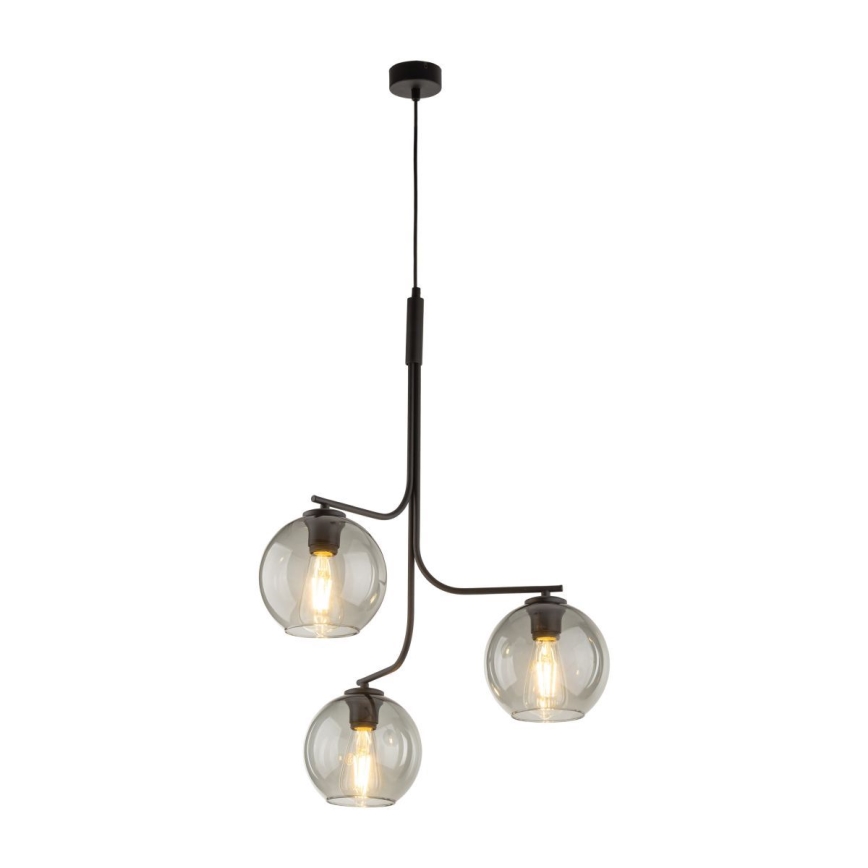 Lampadario LED sospeso su cavo CESAR 3xE27/15W/230V, nero/grigio fumé