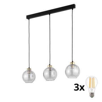 Lampadario LED sospeso su cavo DEVI 3xE27/15W/230V nero/fumé