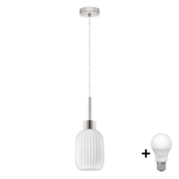 Lampadario LED su cavo HARMA 1xE27/60W/230V Ø 14 cm cromo opaco/bianco