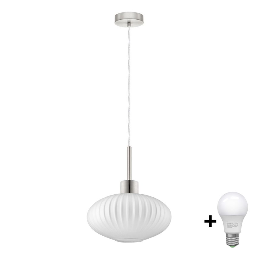 Lampadario LED su cavo HARMA 1xE27/60W/230V Ø 30 cm cromo satinato/bianco