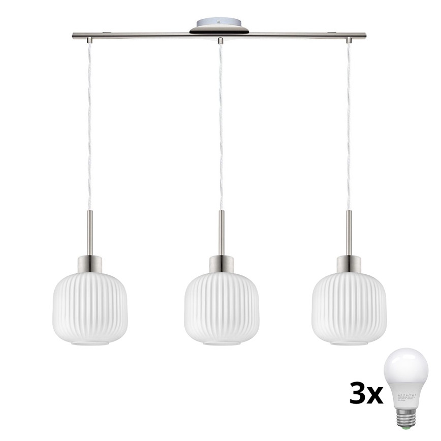 Lampadario LED su cavo HARMA 3xE27/60W/230V cromo satinato/bianco