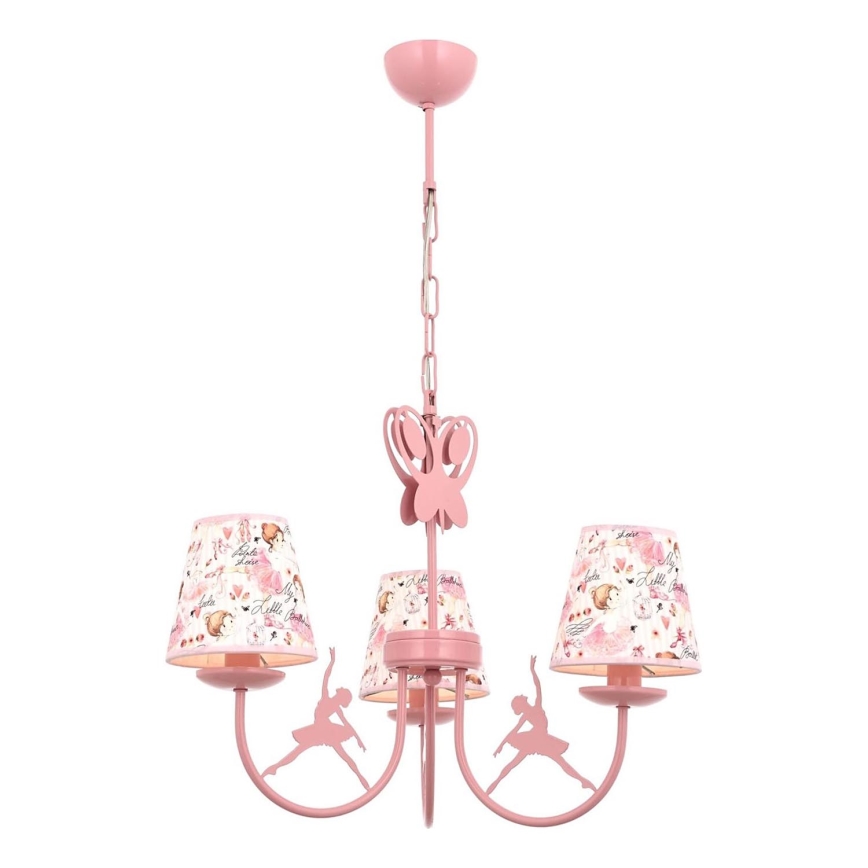 Lampadario per cameretta BALLENNA 3xE14/40W/230V rosa