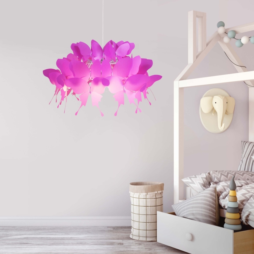 Lampadario per cameretta FARFALLA 1xE27/60W/230V rosa