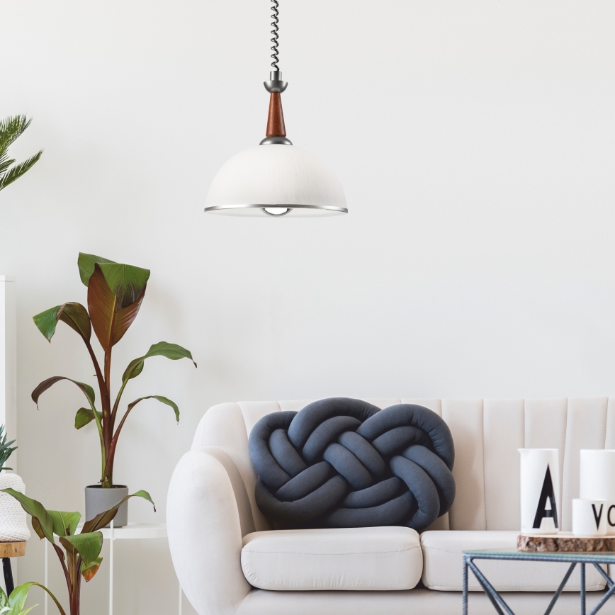 Lampadario regolabile CHIARA 1xE27/60W/230V argento/marrone/faggio