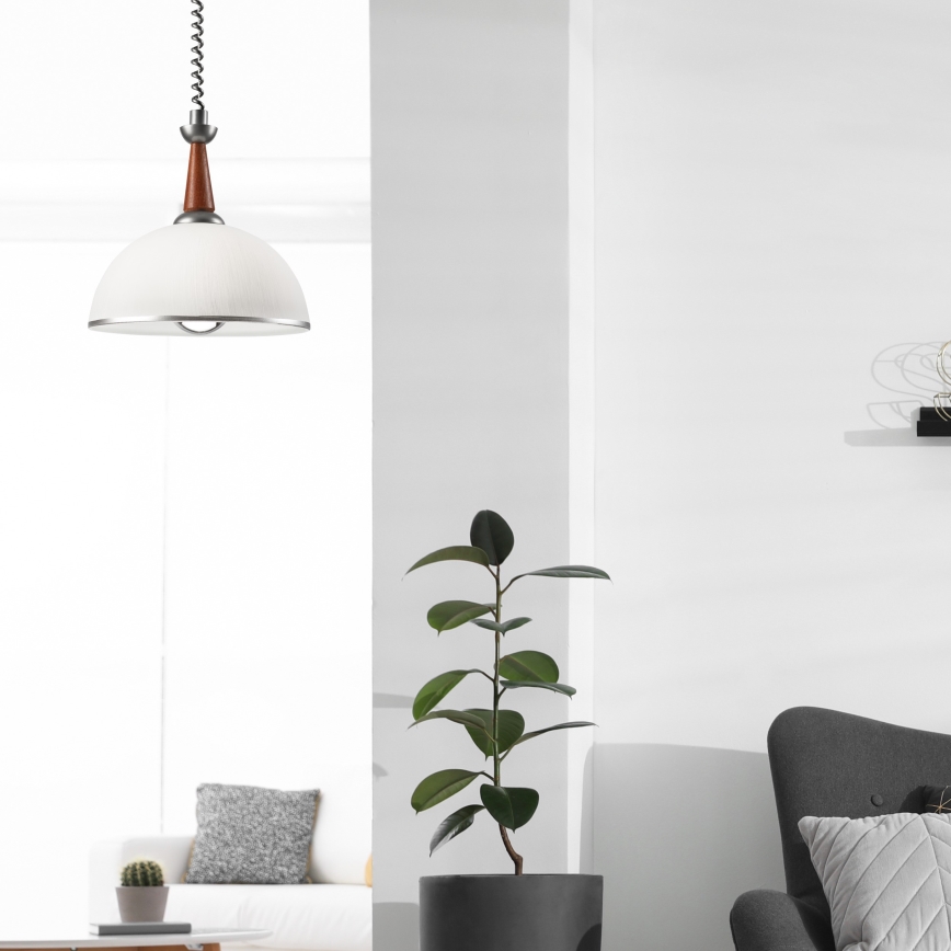 Lampadario regolabile CHIARA 1xE27/60W/230V argento/marrone/faggio
