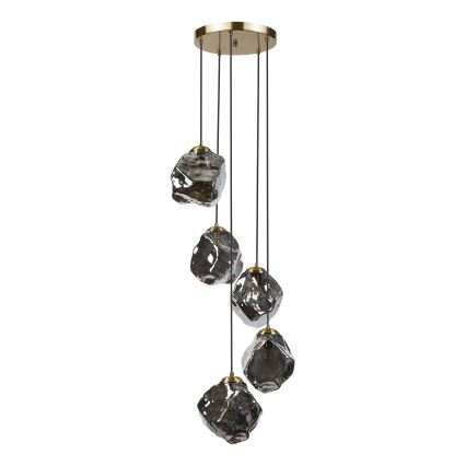 Lampadario sospeso a cavo CRISTAL 5xE14/15W/230V ottone/nero fumé