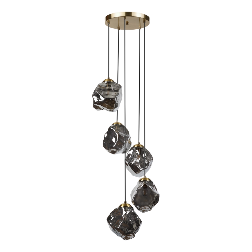 Lampadario sospeso a cavo CRISTAL 5xE14/15W/230V ottone/nero fumé