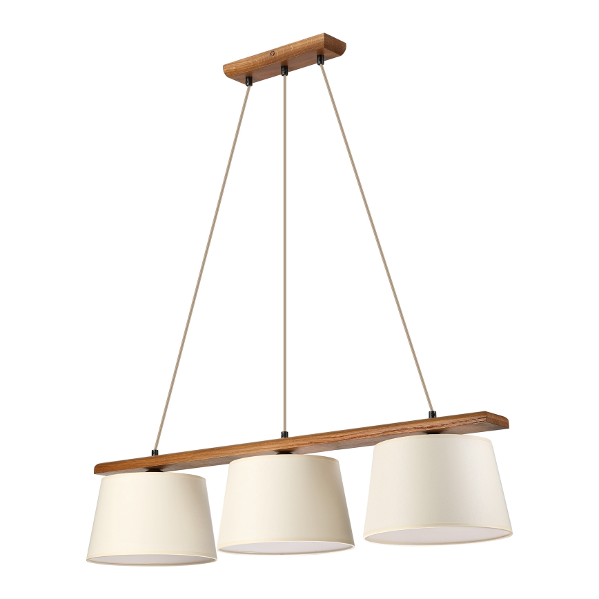 Lampadario sospeso AIDA su cavo, 3xE27/15W/230V, Ø 25 cm, rovere/crema
