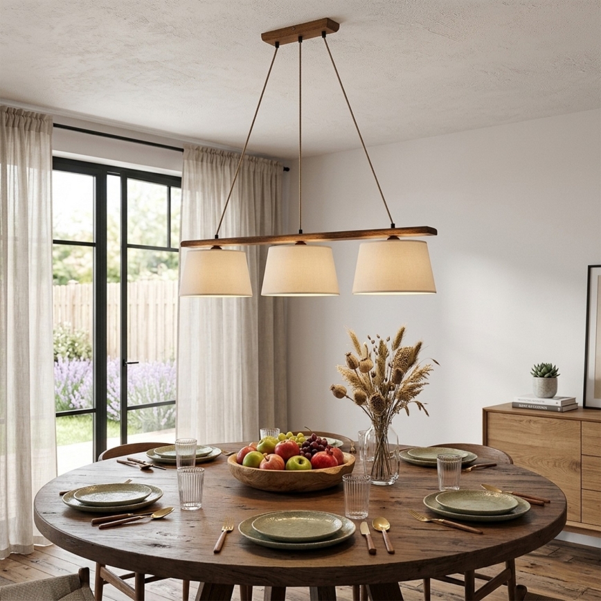 Lampadario sospeso AIDA su cavo, 3xE27/15W/230V, Ø 25 cm, rovere/crema