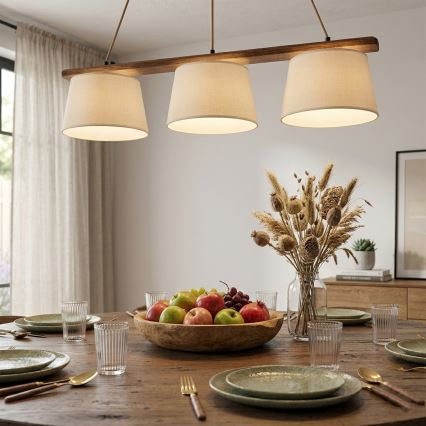 Lampadario sospeso AIDA su cavo, 3xE27/15W/230V, Ø 25 cm, rovere/crema