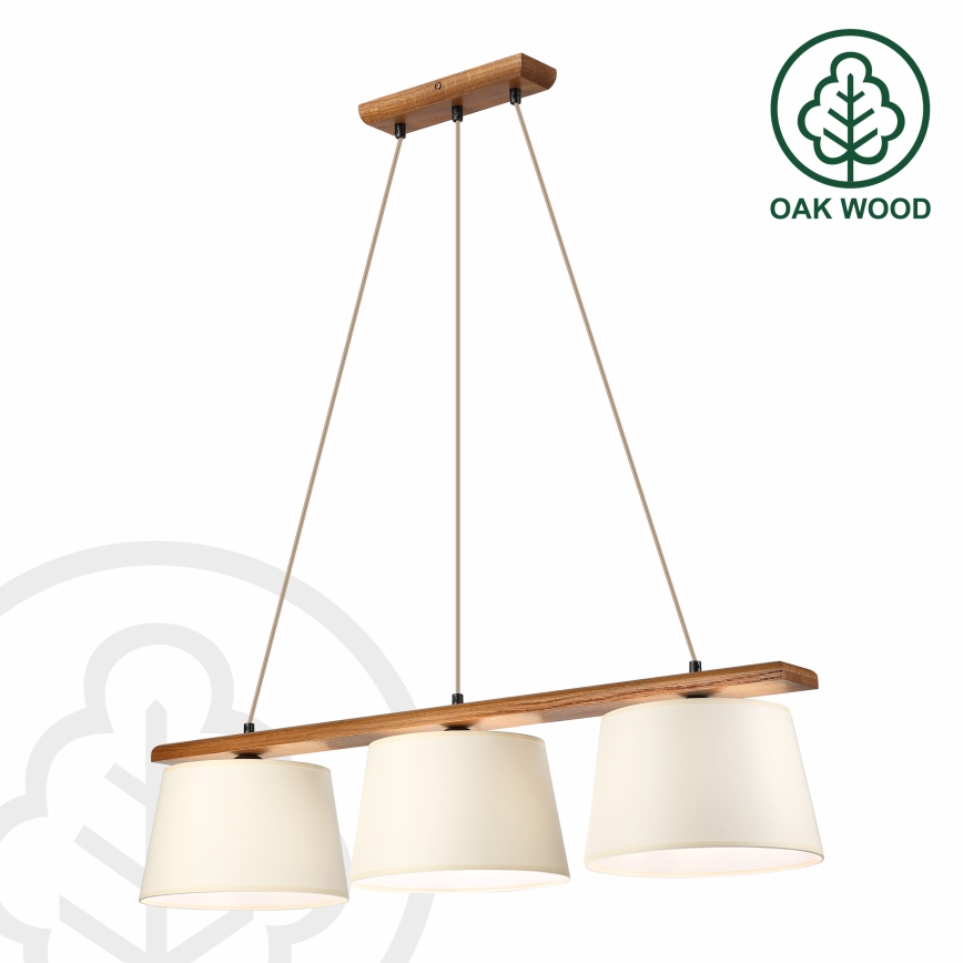 Lampadario sospeso AIDA su cavo, 3xE27/15W/230V, Ø 25 cm, rovere/crema