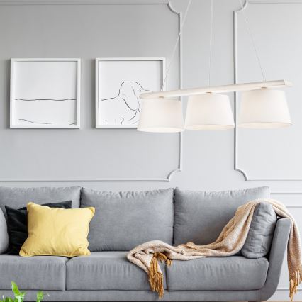 Lampadario sospeso con cavo AIDA 3xE27/60W/230V Ø 25 cm rovere/bianco