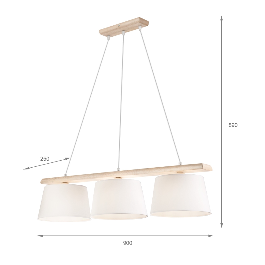 Lampadario sospeso con cavo AIDA 3xE27/60W/230V Ø 25 cm rovere/bianco