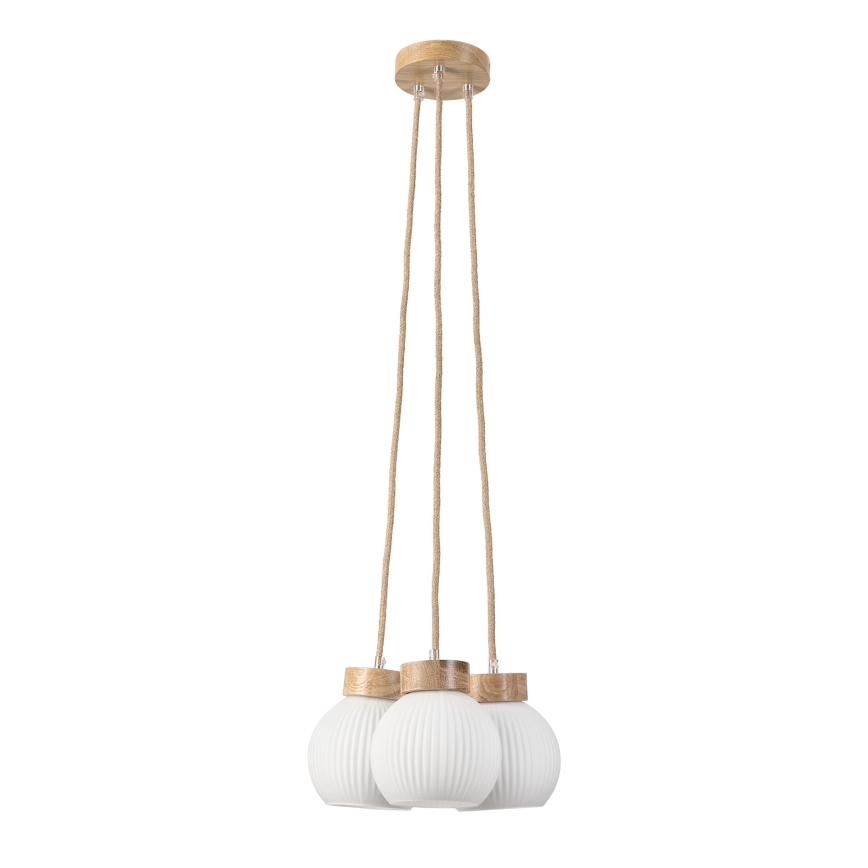Lampadario sospeso con cavo LOOMIS 3xE27/15W/230V 83 cm beige/rovere