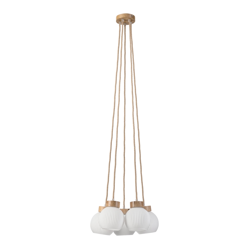Lampadario sospeso con cavo LOOMIS 5xE27/15W/230V 130 cm beige/rovere