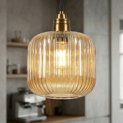 Lampadario sospeso con cavo MILOU 1xE27/15W/230V oro/beige fumé