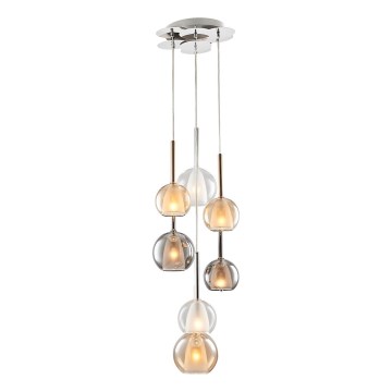 Lampadario sospeso con cavo MUSCAT 7xE14/40W/230V fumé/oro/trasparente