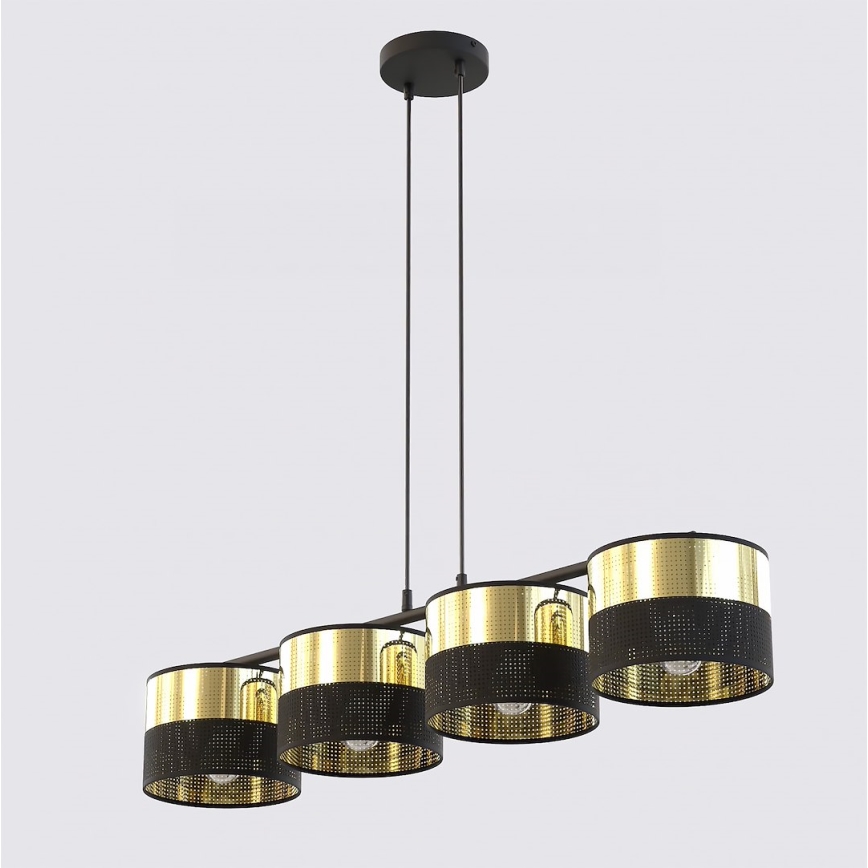 Lampadario sospeso LUX su cavo 4xE27/15W/230V nero/oro