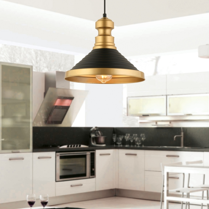 Lampadario sospeso MONZA con cavo 1xE27/40W/230V Ø 30 cm nero/oro